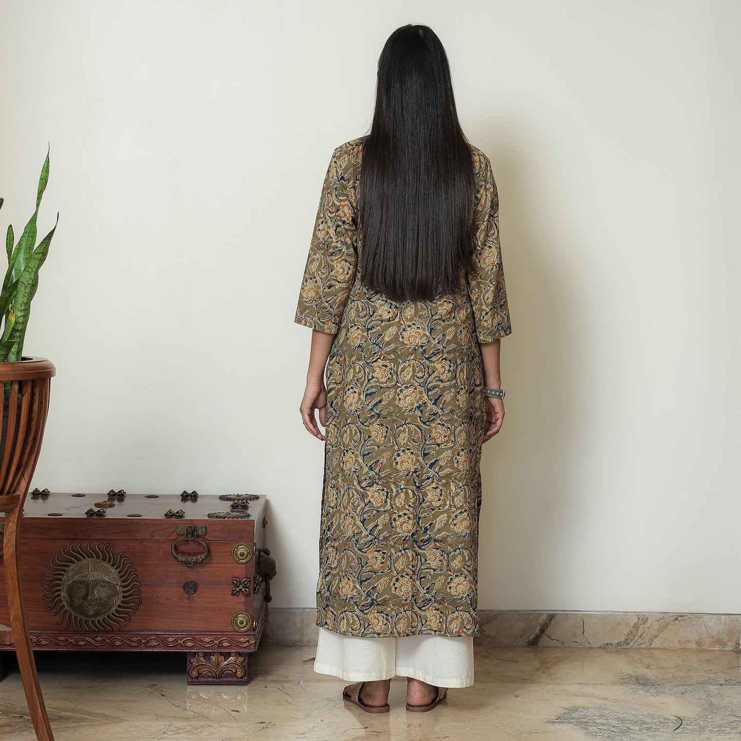 Kalamkari Hand Block Print Cotton Straight Kurta For Women