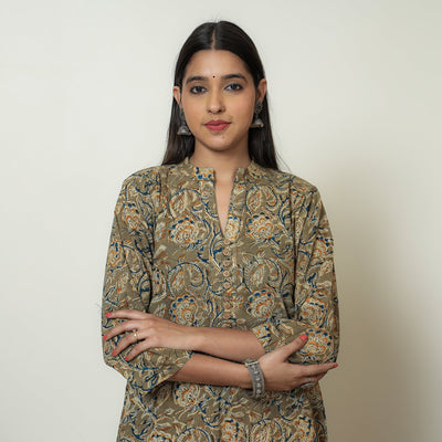 Kalamkari Hand Block Print Cotton Straight Kurta For Women
