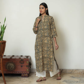 Kalamkari Hand Block Print Cotton Straight Kurta For Women