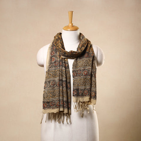 Brown Kalamkari Print Handloom Cotton Mangalagiri Stole