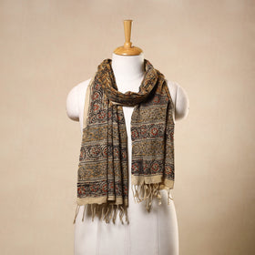 Brown Kalamkari Print Handloom Cotton Mangalagiri Stole