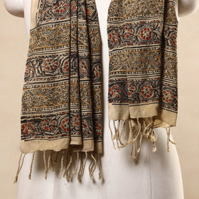 Brown Kalamkari Print Handloom Cotton Mangalagiri Stole