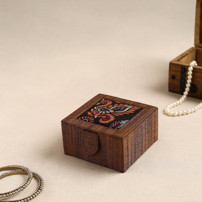 Brown Kalamkari Handpainted Ghicha Silk Bangle Box (Small)