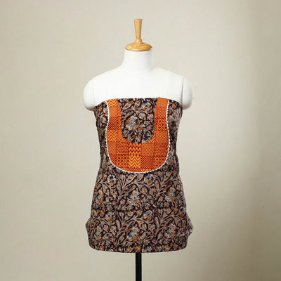 Buy Brown Kalamkari Print Patchwork Cotton Kurta Material