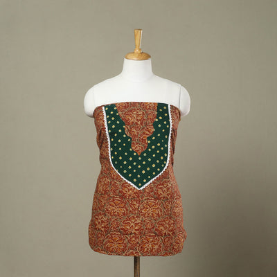 Buy Brown Kalamkari Print Patchwork Cotton Kurta Material