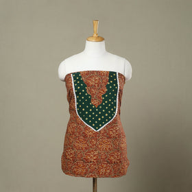 Buy Brown Kalamkari Print Patchwork Cotton Kurta Material