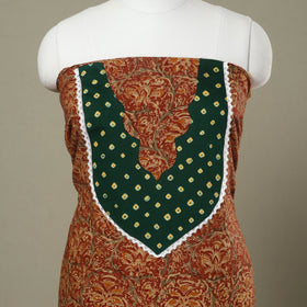 Buy Brown Kalamkari Print Patchwork Cotton Kurta Material