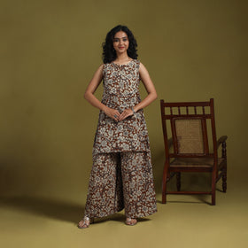 Brown - kalamkari printed cotton 2pc kurta set for women 11
