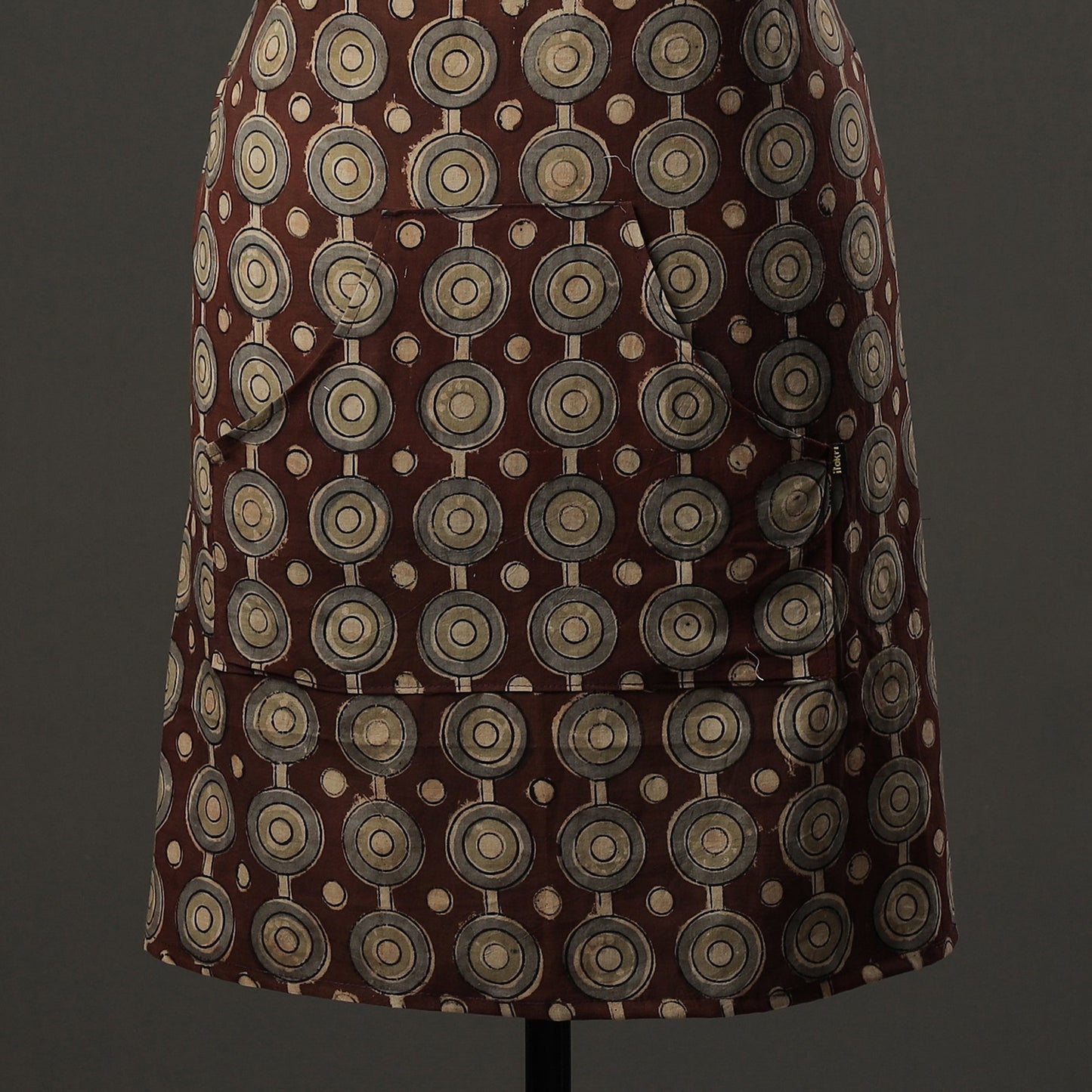 Brown Kalamkari Block Printed Cotton Apron with Pocket 
