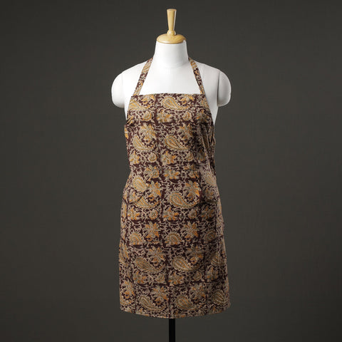 Brown Kalamkari Block Printed Cotton Apron with Pocket 