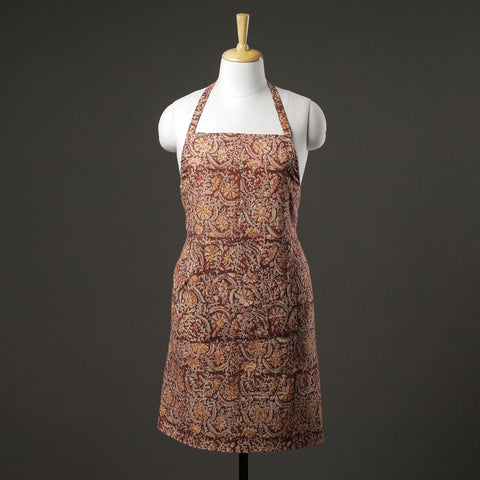 Brown Kalamkari Block Printed Cotton Apron with Pocket 