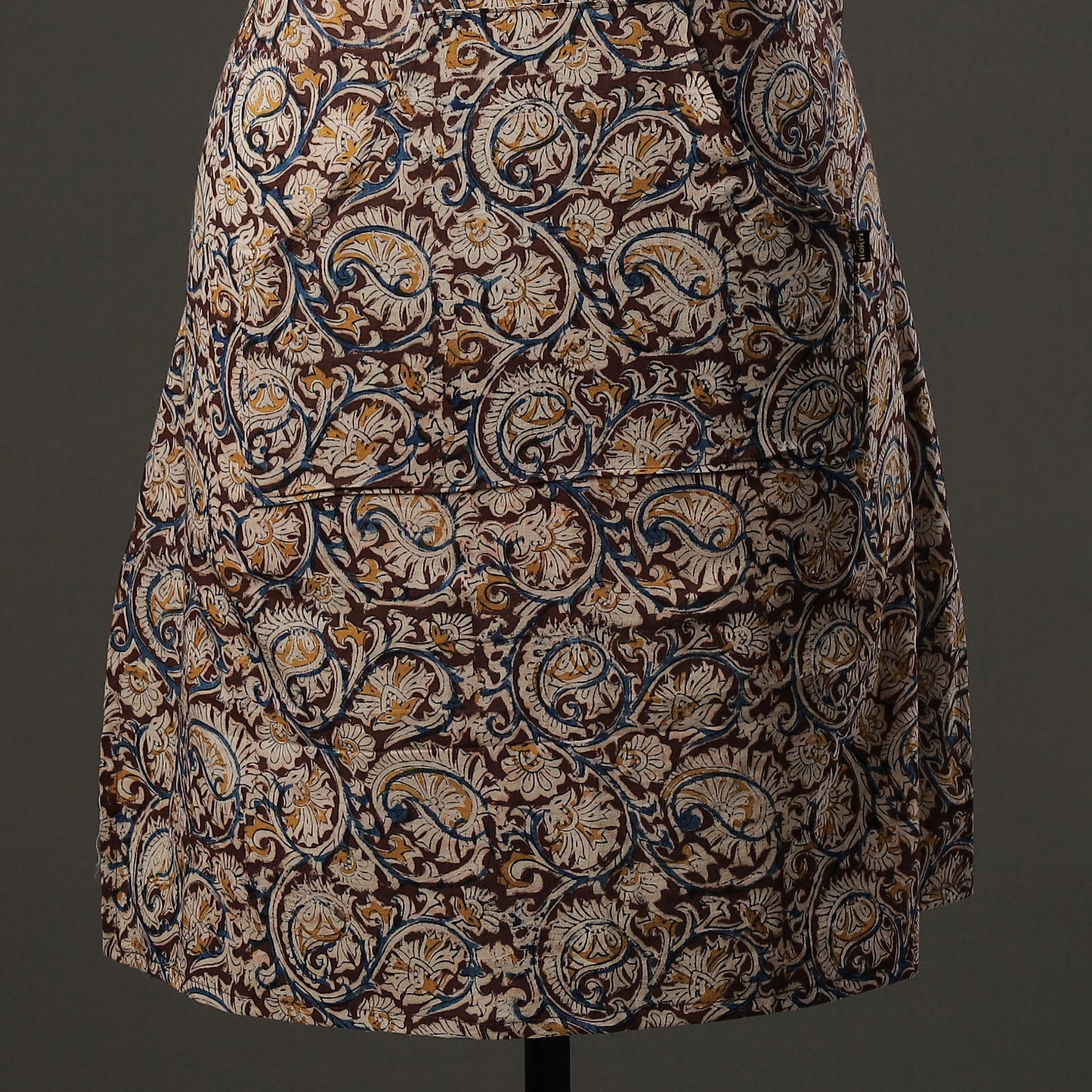 Brown Kalamkari Block Printed Cotton Apron with Pocket 