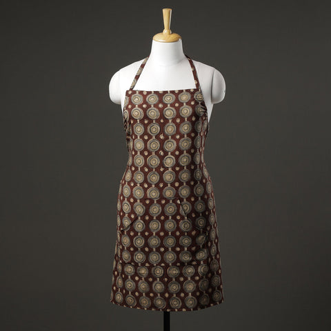 Brown Kalamkari Block Printed Cotton Apron with Pocket 