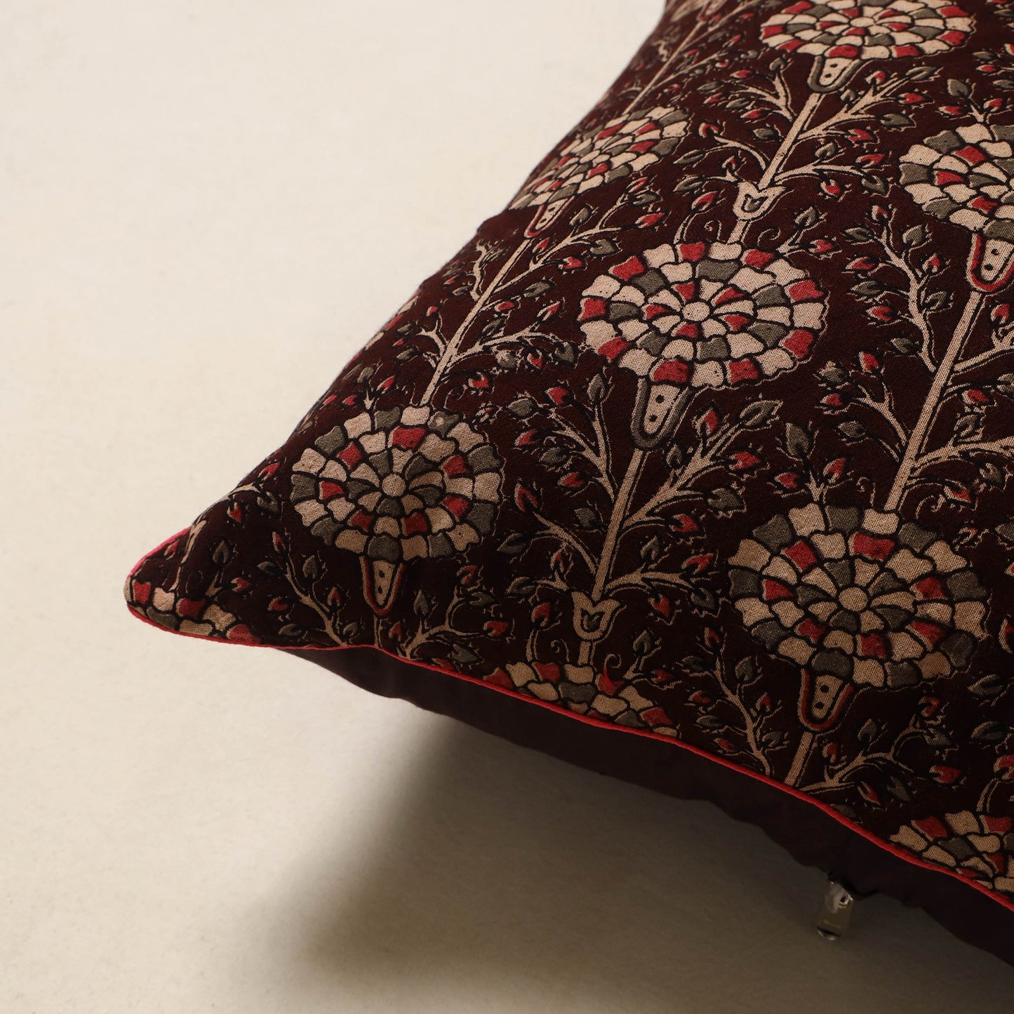Brown - kalamkari printed cotton cushion cover 10