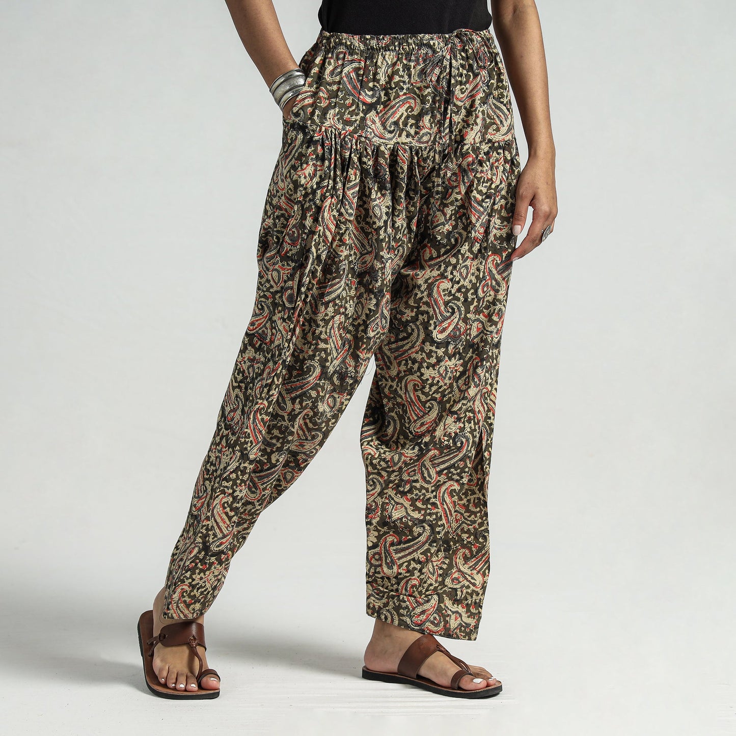 Buy Kalamkari Block Printed Cotton Elasticated Salwar Online at iTokri.com