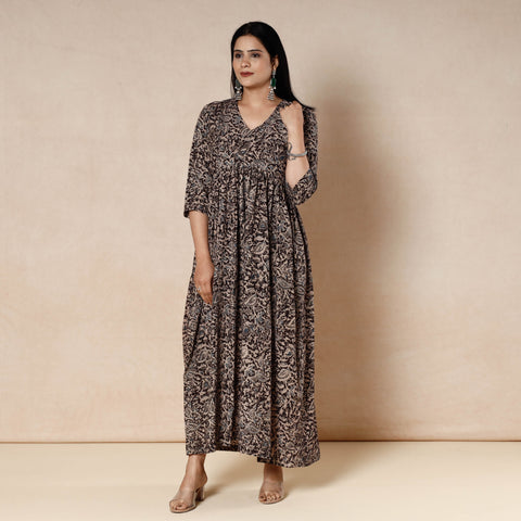 Buy Kalamkari Block Printing Cotton Flared Dress Online l iTokri.com