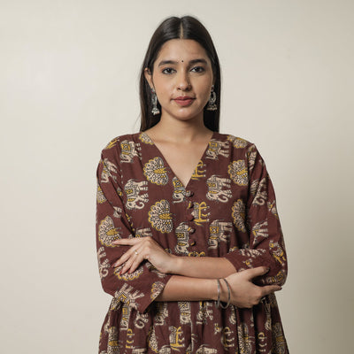  Kalamkari Printed Cotton Flared Kurta For Women