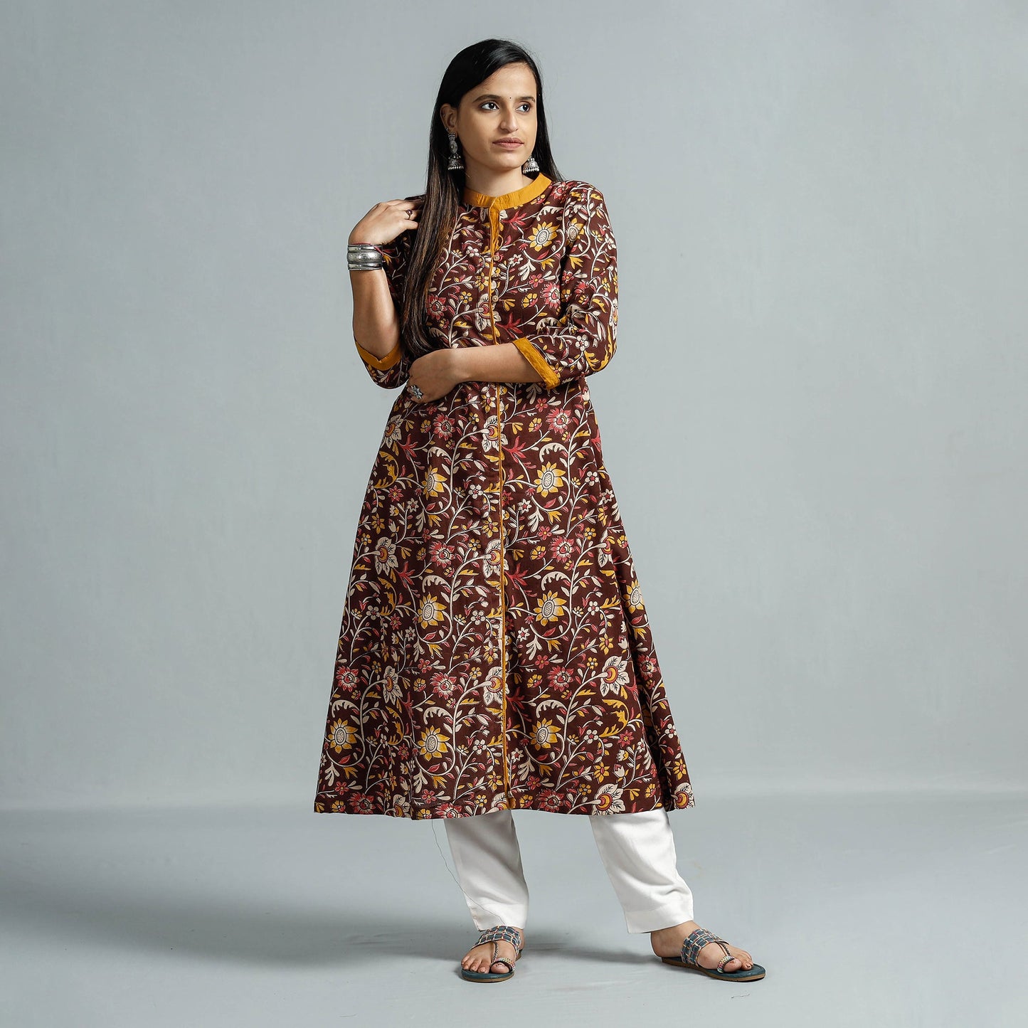 Buy Kalamkari Printed Cotton Flared Kurta Online at iTokri.com