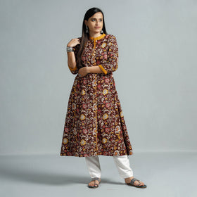 Buy Kalamkari Printed Cotton Flared Kurta Online at iTokri.com