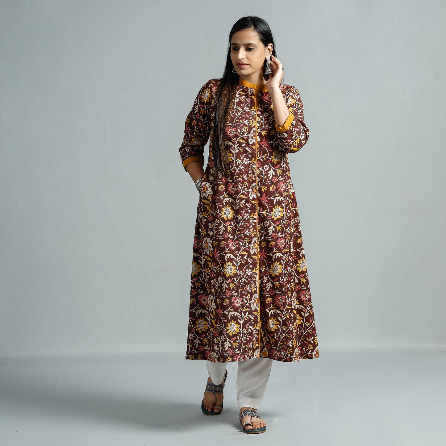 Buy Kalamkari Printed Cotton Flared Kurta Online at iTokri.com