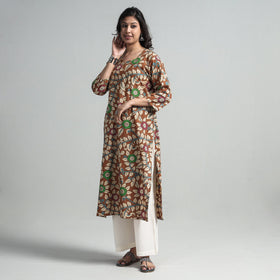 Kalamkari Printed Cotton A-Line Long Kurta For Women