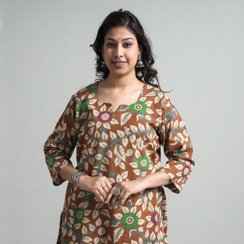  Kalamkari Printed Cotton A-Line Long Kurta For Women