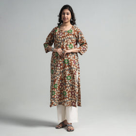  Kalamkari Printed Cotton A-Line Long Kurta For Women