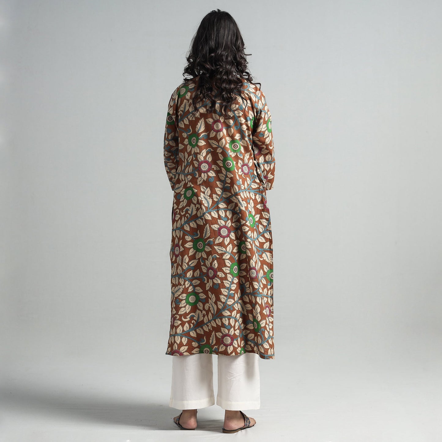  Kalamkari Printed Cotton A-Line Long Kurta For Women