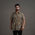 Brown - Kalamkari Block Printed Cotton Men Half Sleeve Shirt 03