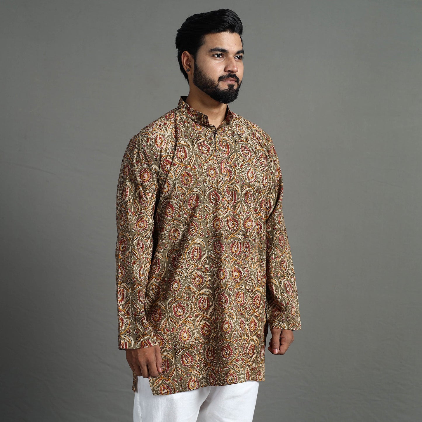  Kalamkari Block Printed Cotton Men Short Kurta 