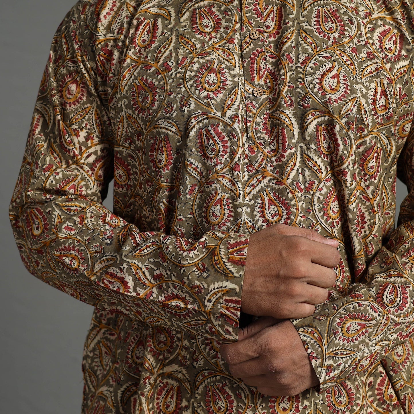  Kalamkari Block Printed Cotton Men Short Kurta 