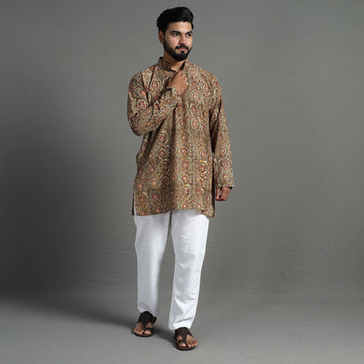  Kalamkari Block Printed Cotton Men Short Kurta 