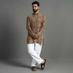  Kalamkari Block Printed Cotton Men Short Kurta 