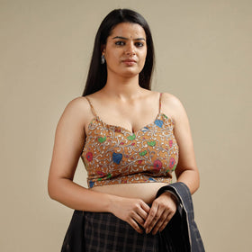 Brown - kalamkari printed cotton stitched blouse