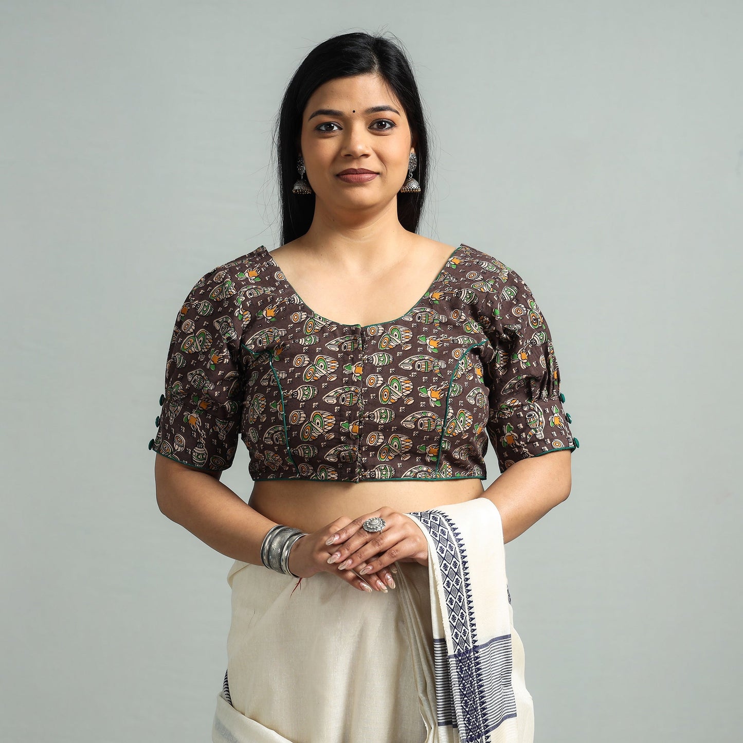 Brown - Kalamkari Printed Cotton Stitched Blouse