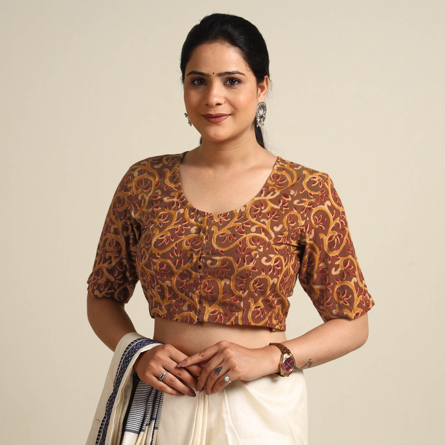 Buy Kalamkari Block Printed Cotton Stitched Blouse 