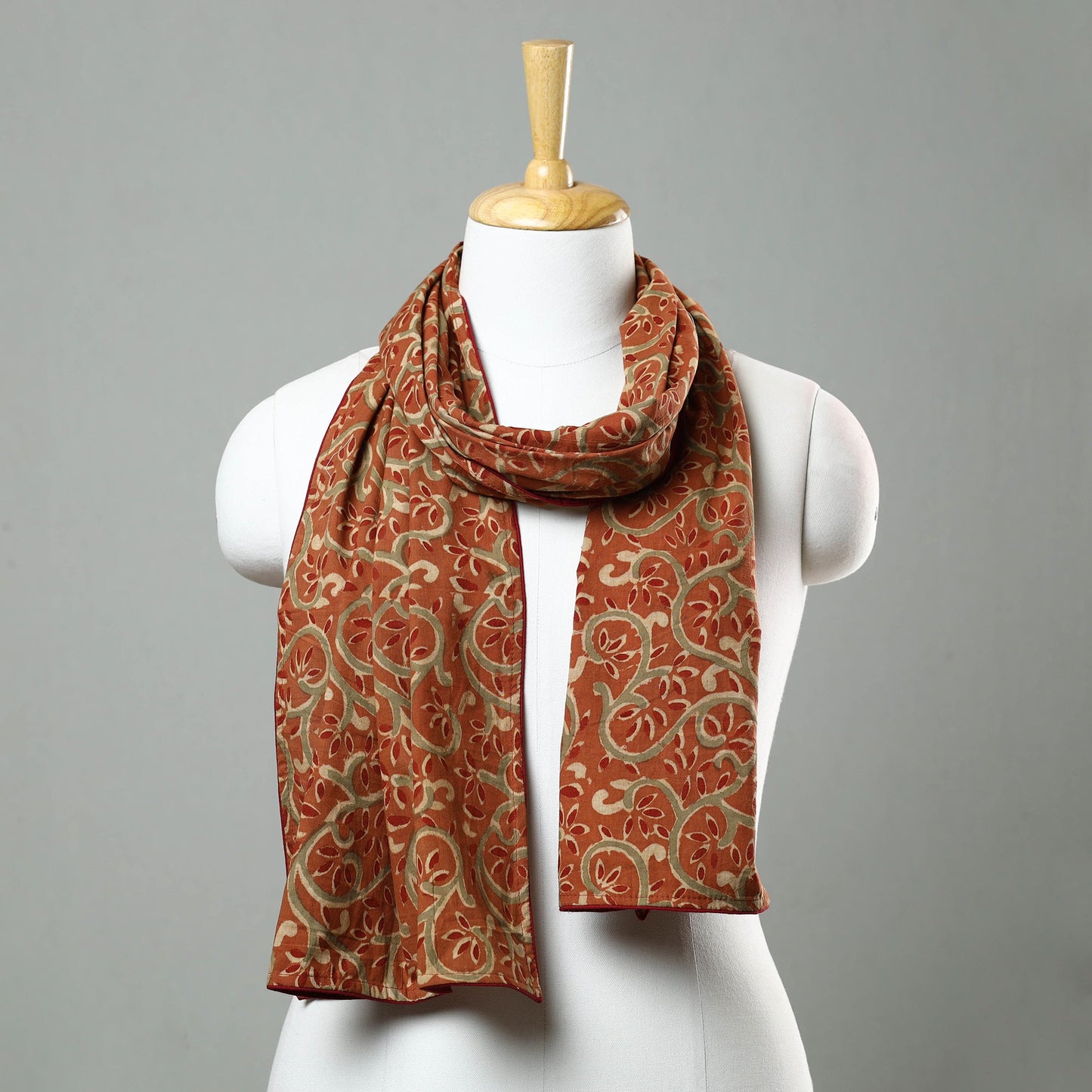 Brown Kalamkari Block Printed Cotton Stole