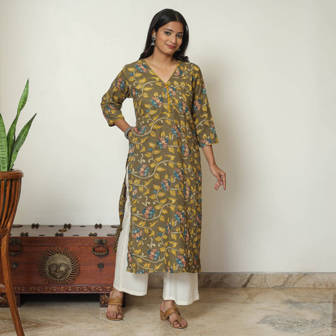 Buy Kalamkari Printed Cotton Straight Kurta 21 Online at iTokri.com