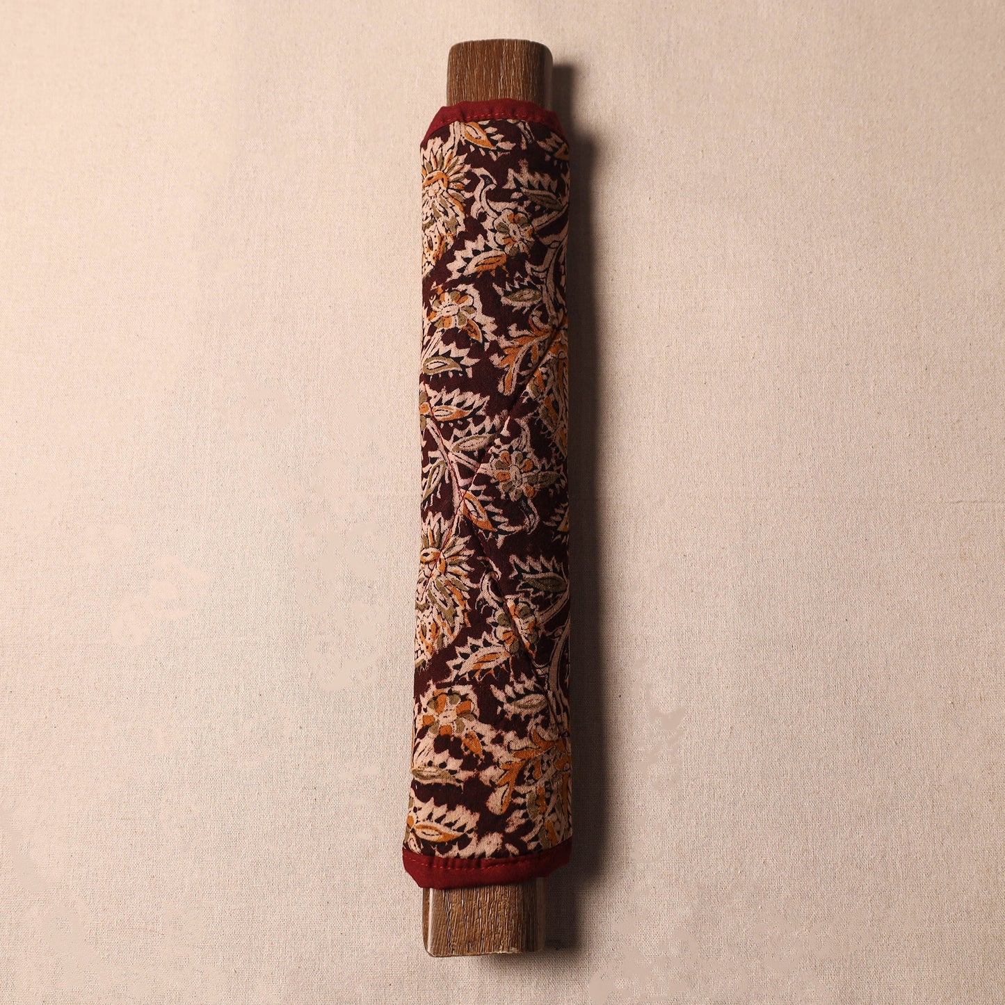 Brown Kalamkari Block Printed Fridge Top Cover with Handle Cover