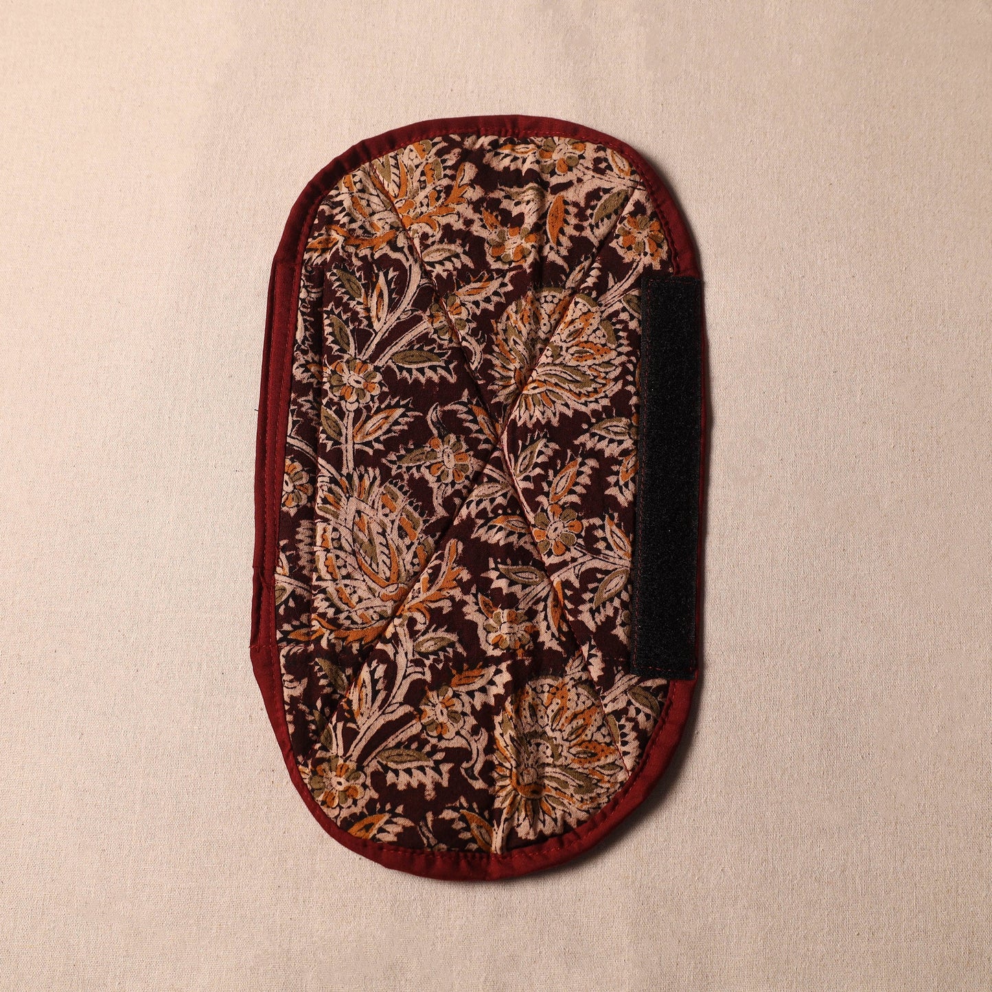 Brown Kalamkari Block Printed Fridge Top Cover with Handle Cover