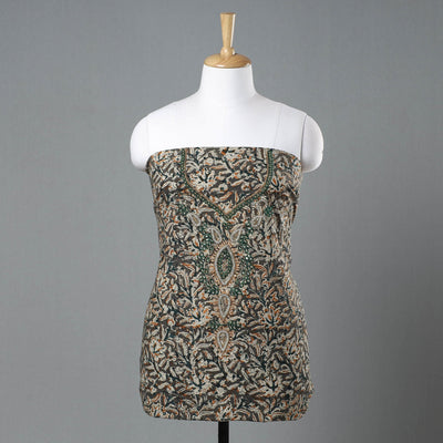 Buy Kalamkari Block Printed Kundan & Bead Work Hand Embroidery Cotton Kurta Material Online at iTokri.com
