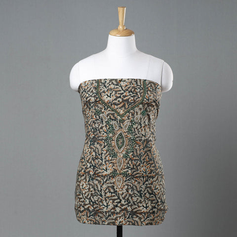 Buy Kalamkari Block Printed Kundan & Bead Work Hand Embroidery Cotton Kurta Material Online at iTokri.com