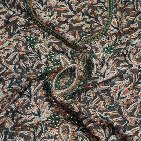 Buy Kalamkari Block Printed Kundan & Bead Work Hand Embroidery Cotton Kurta Material Online at iTokri.com