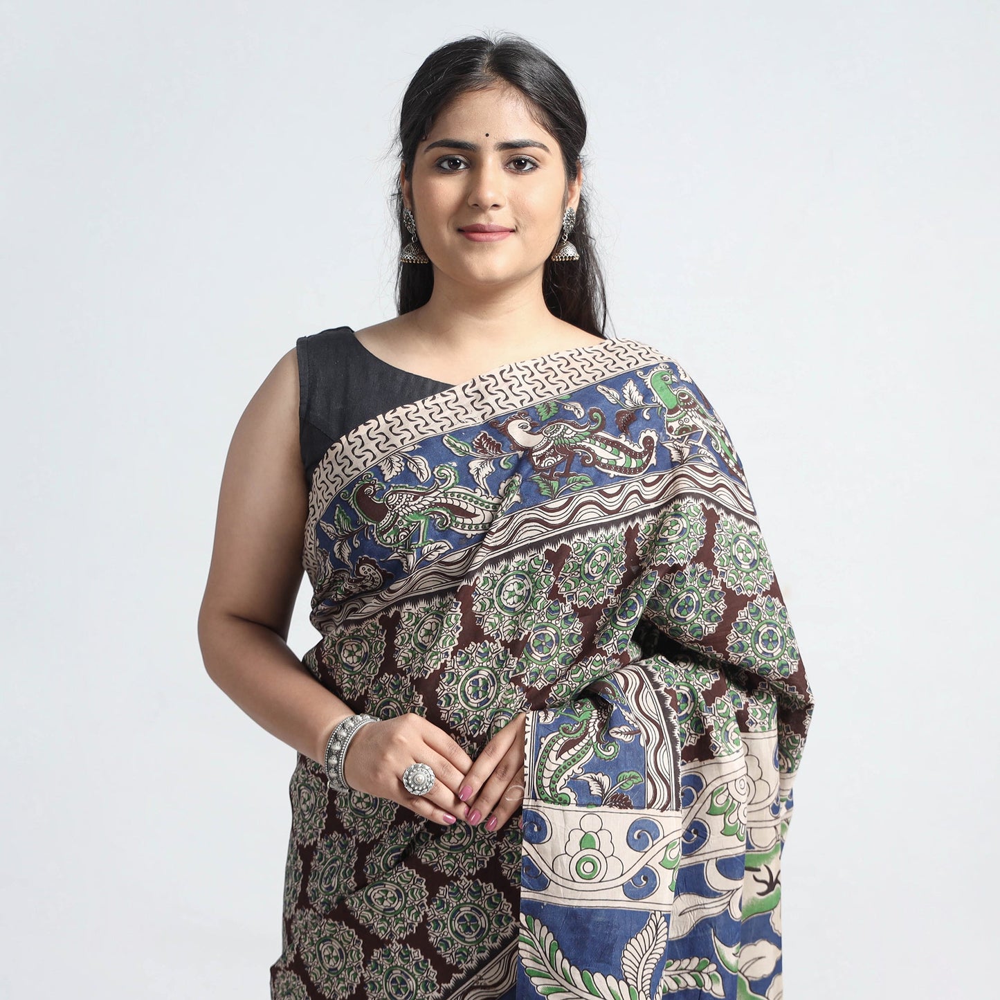 Buy Kalamkari Printed Silk Cotton Saree Online at iTokri.com