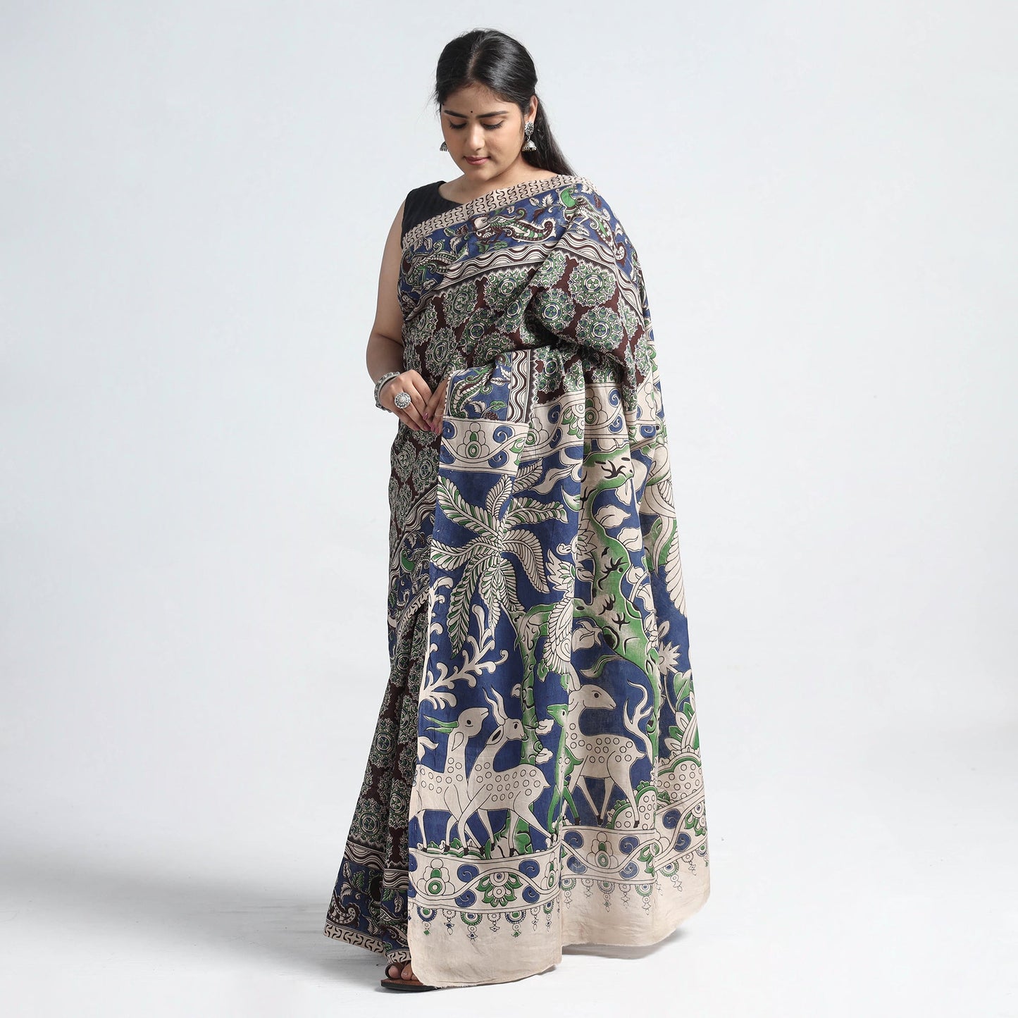 Buy Kalamkari Printed Silk Cotton Saree Online at iTokri.com