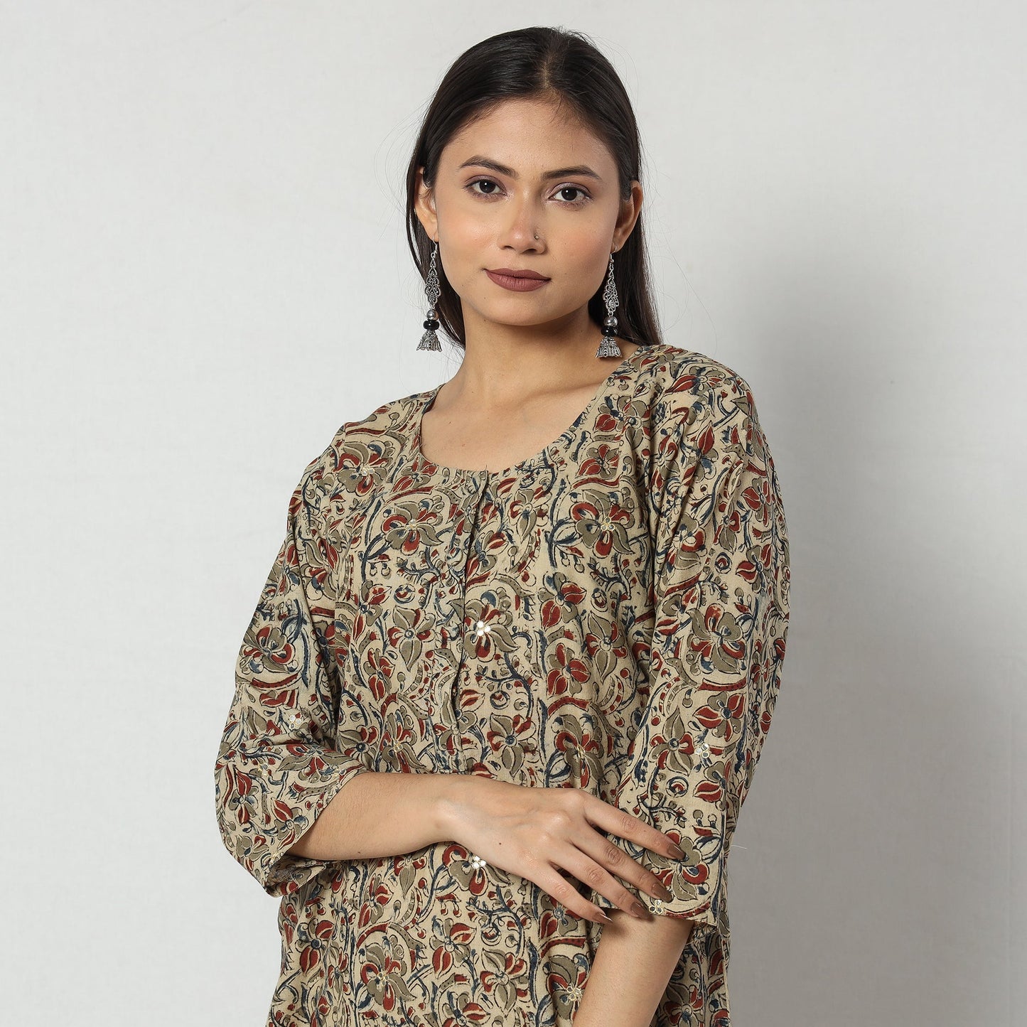Buy iTokri Casuals - Authentic Kalamkari Embroidery Handloom Cotton Long Kurta Online at iTokri.com