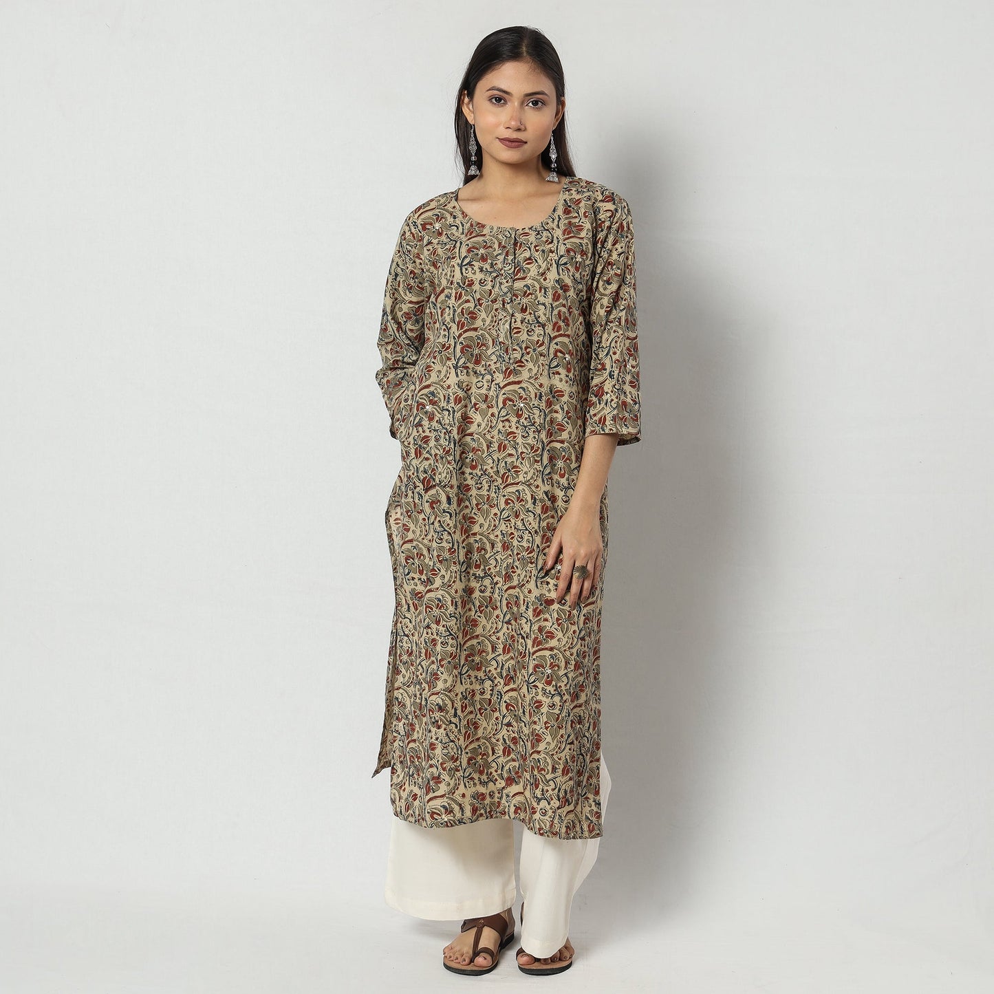 Buy iTokri Casuals - Authentic Kalamkari Embroidery Handloom Cotton Long Kurta Online at iTokri.com
