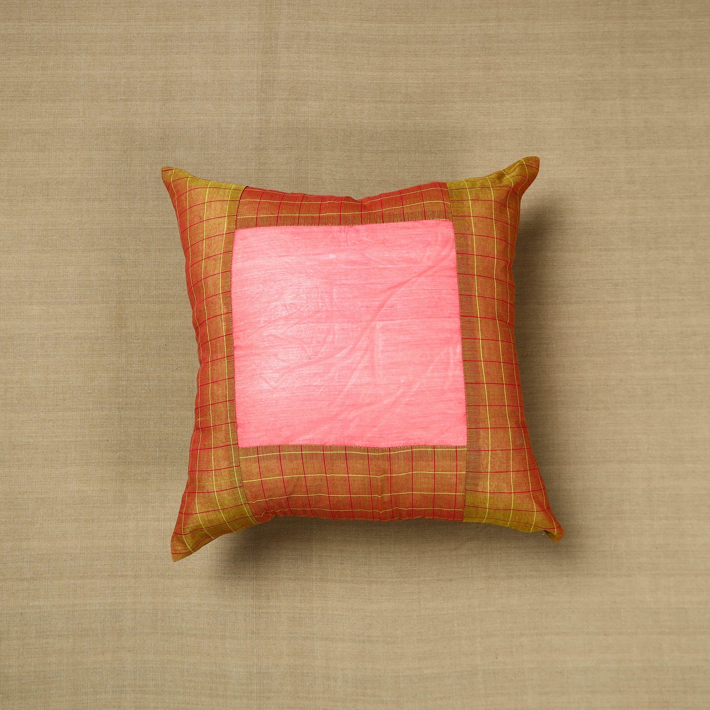 Brown - kanchipuram patchwork cushion cover 28 - handcrafted