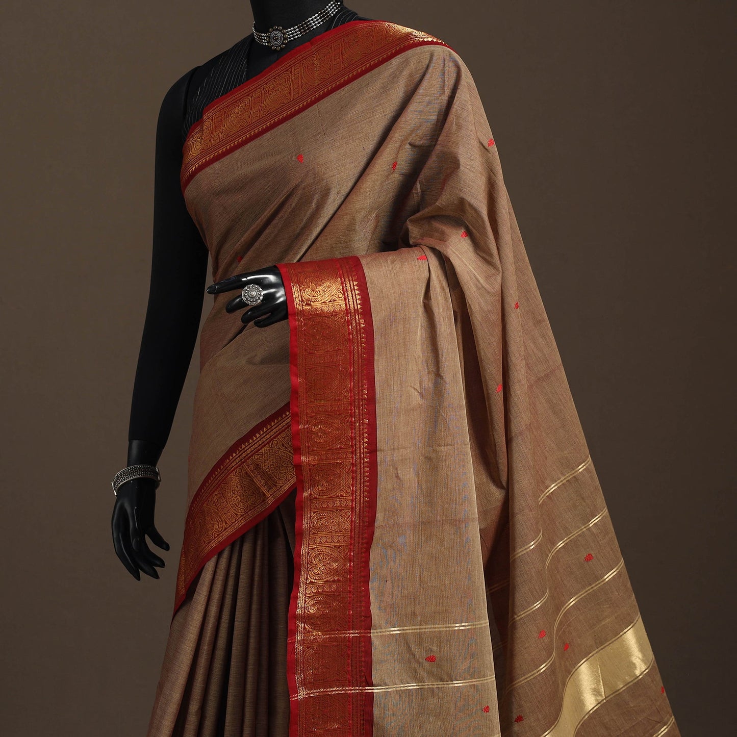 Brown - kandangi buti chettinad cotton saree with border 12