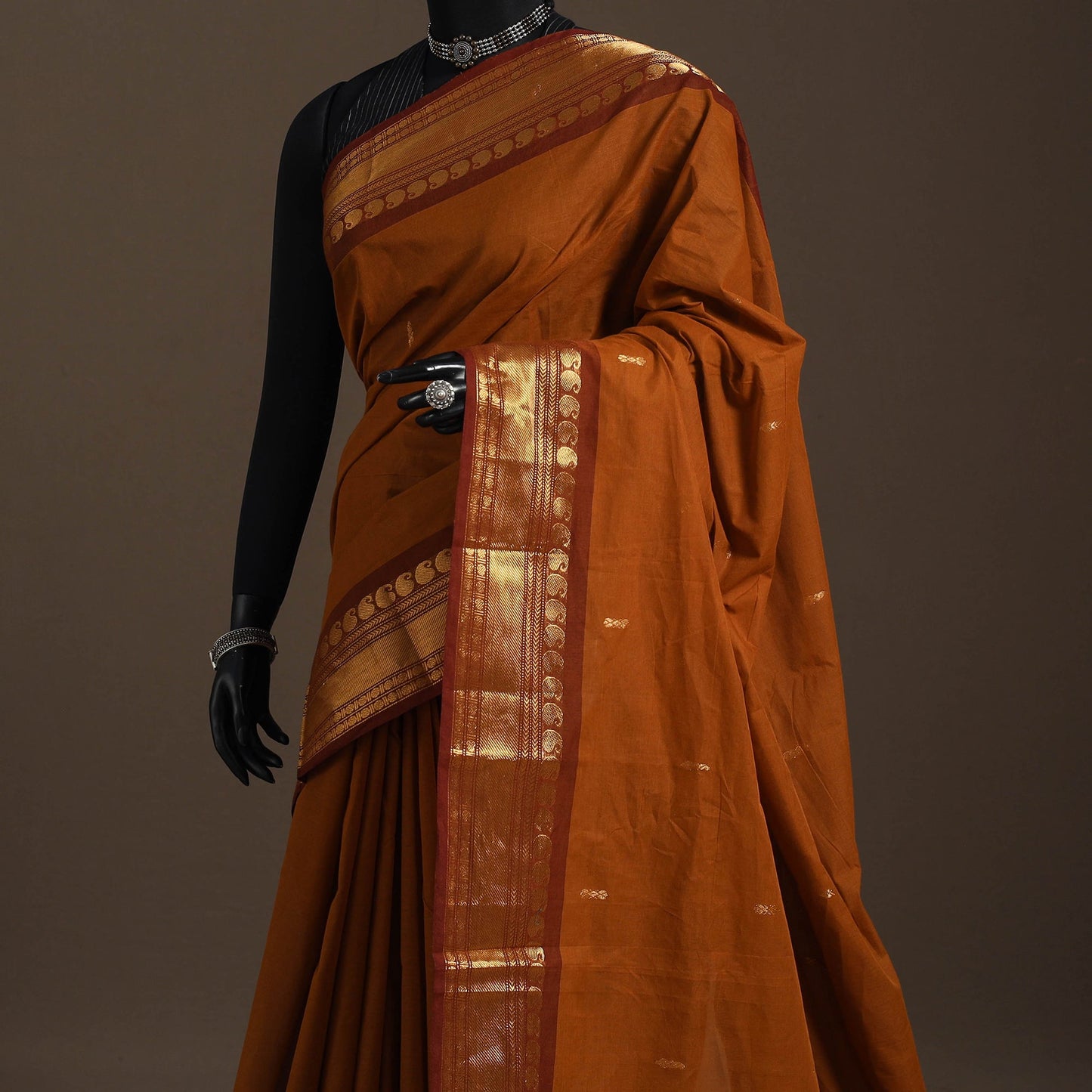 Brown - kandangi buti chettinad cotton saree with border 40